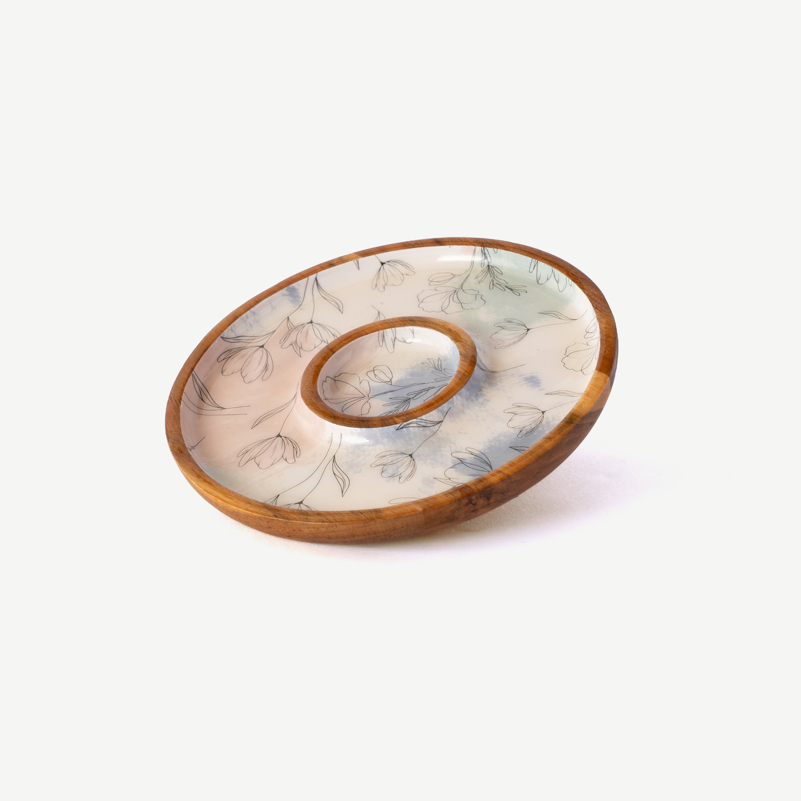 Floral Harmony Wood Bowl & Plate Set - Image 3