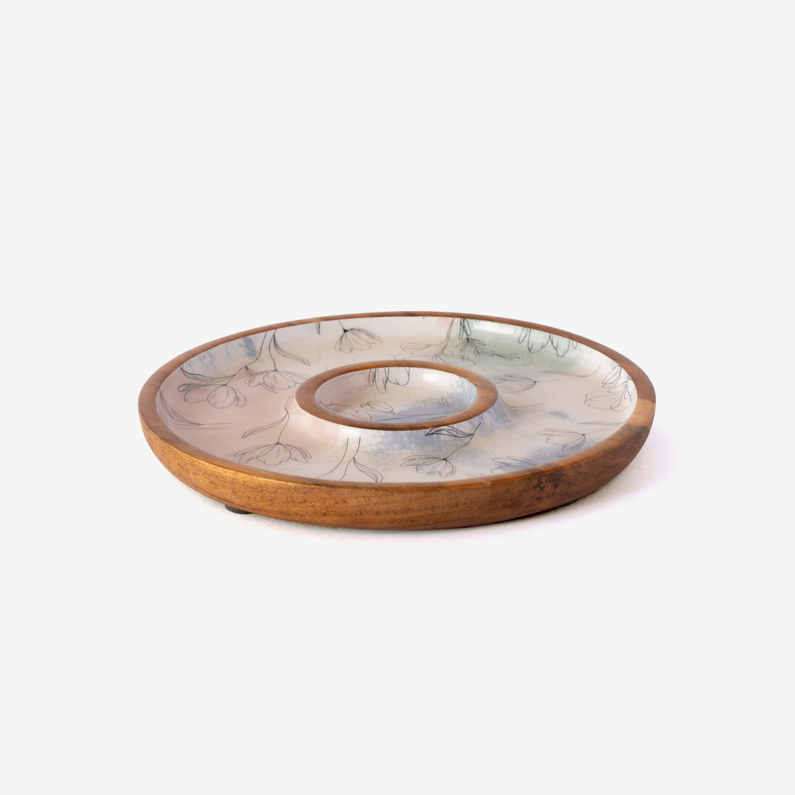Floral Harmony Wood Bowl & Plate Set - Image 4