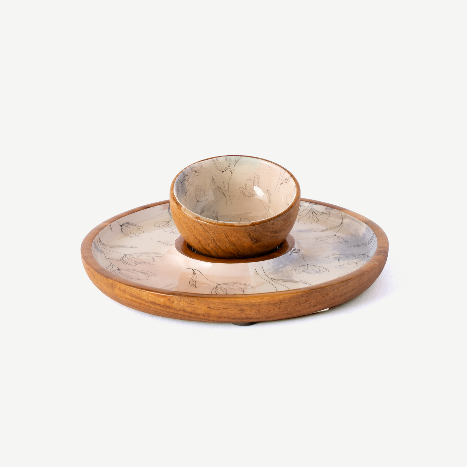 Floral Harmony Wood Bowl & Plate Set